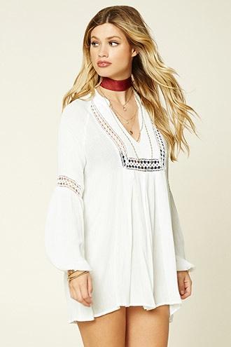 Forever21 Women's  Crochet-trimmed Gauze Dress