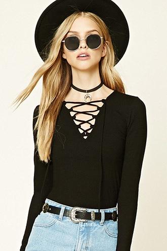 Forever21 Ribbed Knit Lace-up Top