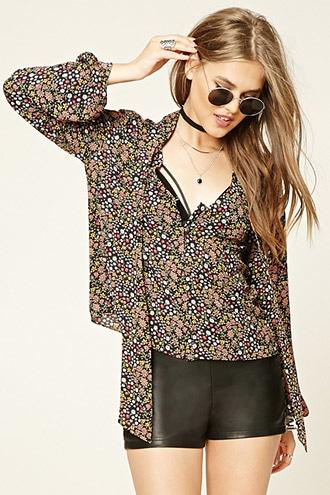 Love21 Women's  Black & Rust Contemporary Floral Print Top