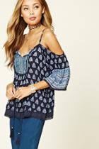 Forever21 Women's  Open-shoulder Floral Print Top