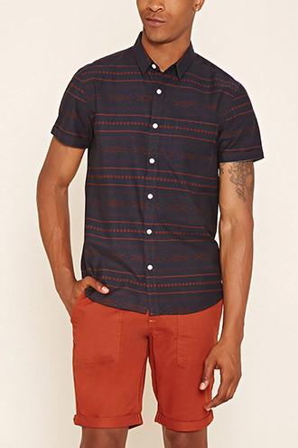 21 Men Men's  Navy & Red Tribal Print Shirt