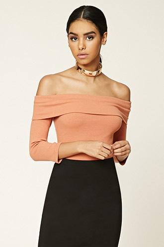 Forever21 Women's  Ribbed Off-the Shoulder Top