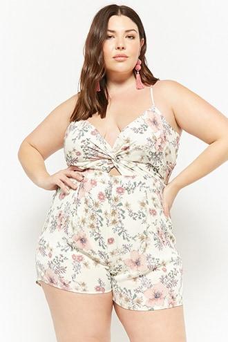 Forever21 Plus Size Floral Twist-front Cami Romper