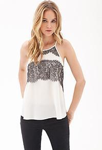Forever21 Chiffon Lace Trapeze Tank