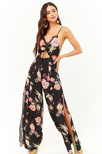 Forever21 Floral Split-leg Cutout Jumpsuit