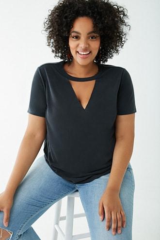 Forever21 Plus Size Slub Knit V-cutout Tee