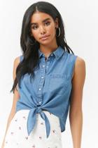 Forever21 Chambray Sleeveless Tie-front Shirt