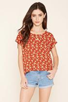 Forever21 Women's  Rust & Yellow Floral Print Blouse