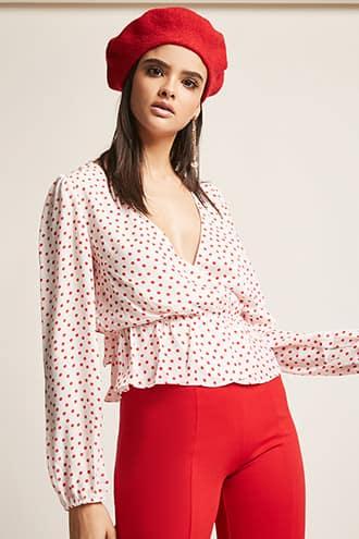 Forever21 Polka Dot Surplice Ruffle Top