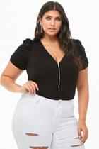 Forever21 Plus Size Zippered Ruched-sleeve Top