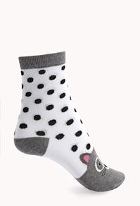 Forever21 Polka Dot Cat Crew Socks