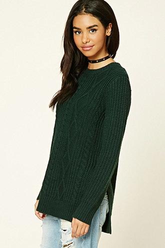 Forever21 Women's  Longline Cable Knit Sweater