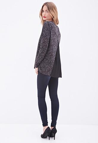 Forever21 Women's  Heathered Chiffon-paneled Slub Knit Top