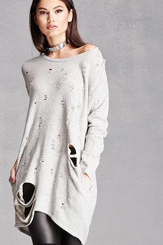 Forever21 Women's Grey Distressed Sweatshirt