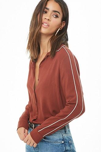 Forever21 Piped Contrast-trim Shirt