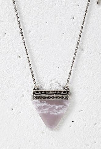 Forever21 Faux Stone Pendant Necklace (grey/b.silver)