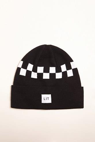 Forever21 Men Checkered Lit Graphic Beanie