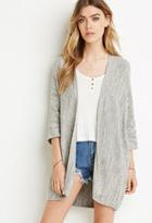 Forever21 Women's  Marled Open-front Cardigan (heather Grey/cream)