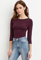 Forever21 Women's  Navy & Red Classic Stripe Top