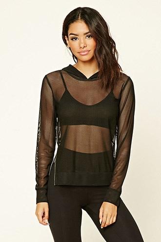 Forever21 Women's  Hooded Open-mesh Top