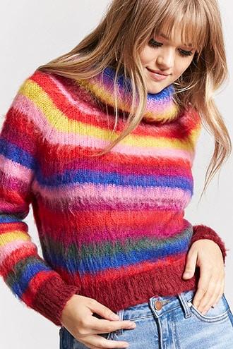 Forever21 Brushed Knit Rainbow Stripe Sweater
