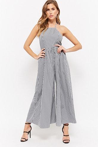 Forever21 Gingham Halter Jumpsuit