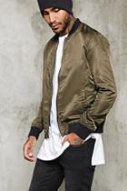 21 Men Men's  Olive Zip-front Bomber Jacket