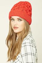 Forever21 Women's  Red Honeycomb Fold-over Beanie