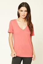 Forever21 Plus Women's  Salmon Cotton-blend V-neck Tee
