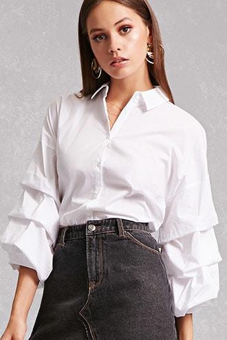 Forever21 Poplin Puff-sleeve Shirt