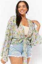Forever21 Plus Size Sheer Floral Tie-front Top
