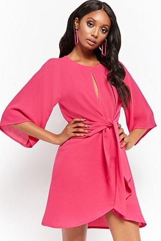 Forever21 Crepe Keyhole Tie-front Mini Dress