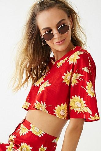 Forever21 Motel Sunflower Graphic Cropped Tee