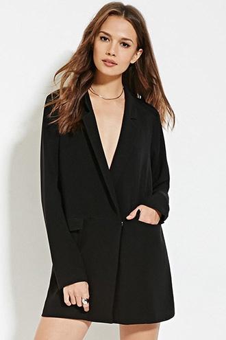 Forever21 Women's  Black Contemporary Longline Blazer