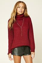 Forever21 Women's  Burgundy Ribbed Knit Turtleneck Sweater