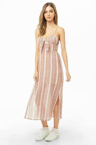 Forever21 Striped Linen-blend Midi Dress