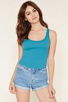 Forever21 Women's  Teal Raw-cut Tank Top