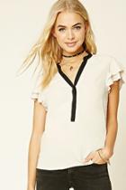 Forever21 Women's  Natural Ruffled Button-front Top