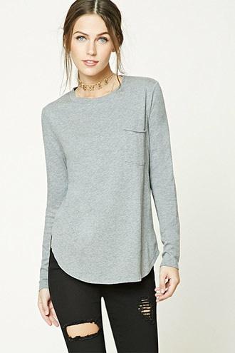 Forever21 Women's  Heather Grey Basic Longline Top