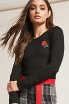 Forever21 Ribbed Knit Rose Graphic Top