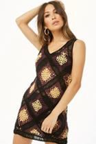 Forever21 Sheer Multicolor Crochet-knit Mini Dress