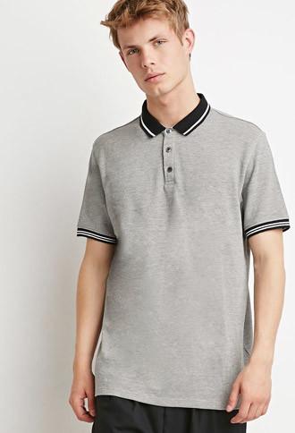 21 Men Striped-trim Pique Polo
