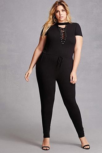 Forever21 Plus Size Lace-up Knit Jumpsuit