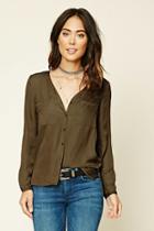 Forever21 Women's  Olive Button-front Top