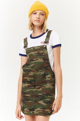 Forever21 Camo Denim Overall Mini Dress