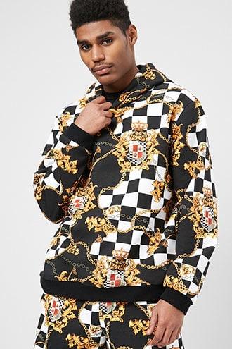Forever21 Checkered Baroque Print Hoodie