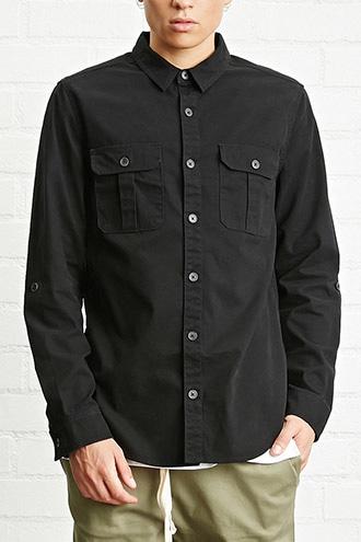 21 Men Men's  Black Button-front Cotton Jacket