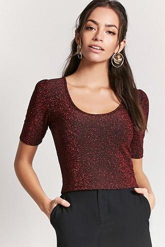 Forever21 Metallic Puff Sleeve Top