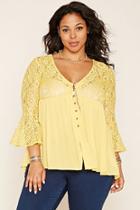 Forever21 Plus Women's  Plus Size Bell-sleeve Lace Top
