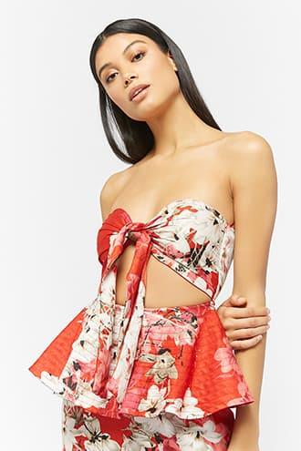 Forever21 Tie-front Floral Tube Top